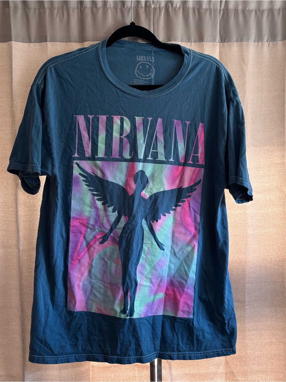 NIRVANA Navy Tee with Multicolor Angel Graphic